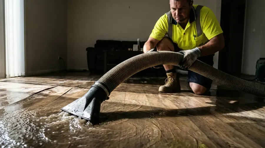Restoration technicians extracting water from a flooded Alpharetta, GA home